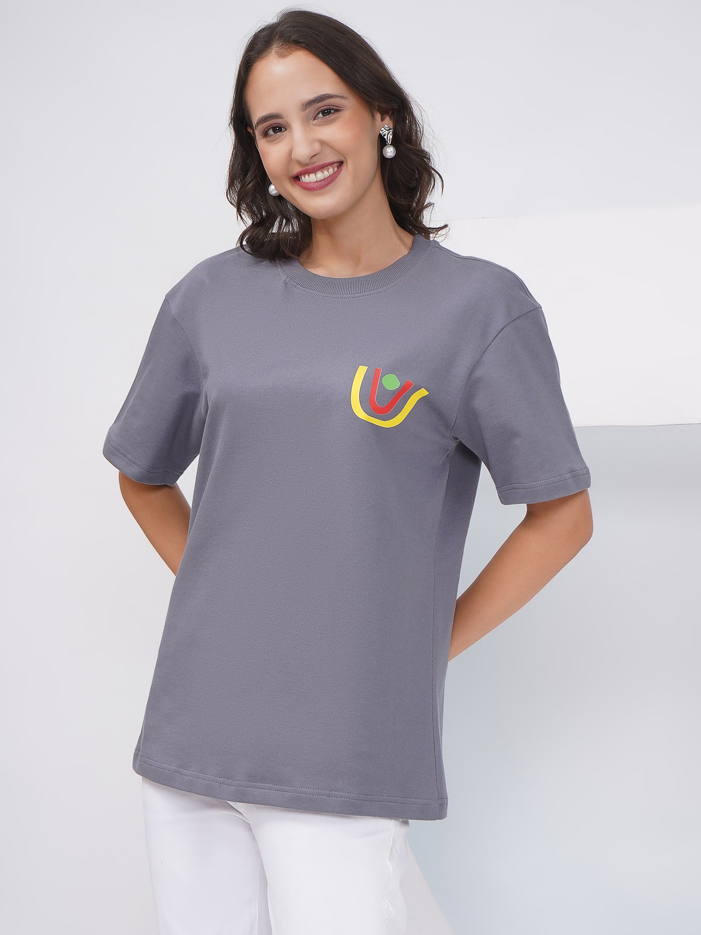 Charcoal Grey Oversized Abstract Graphic T-Shirt – KWOT015