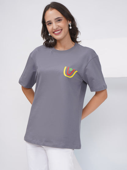 Charcoal Grey Oversized Abstract Graphic T-Shirt – KWOT015