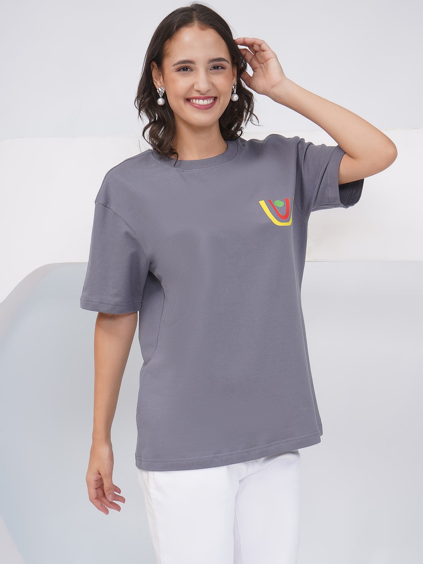 Charcoal Grey Oversized Abstract Graphic T-Shirt – KWOT015