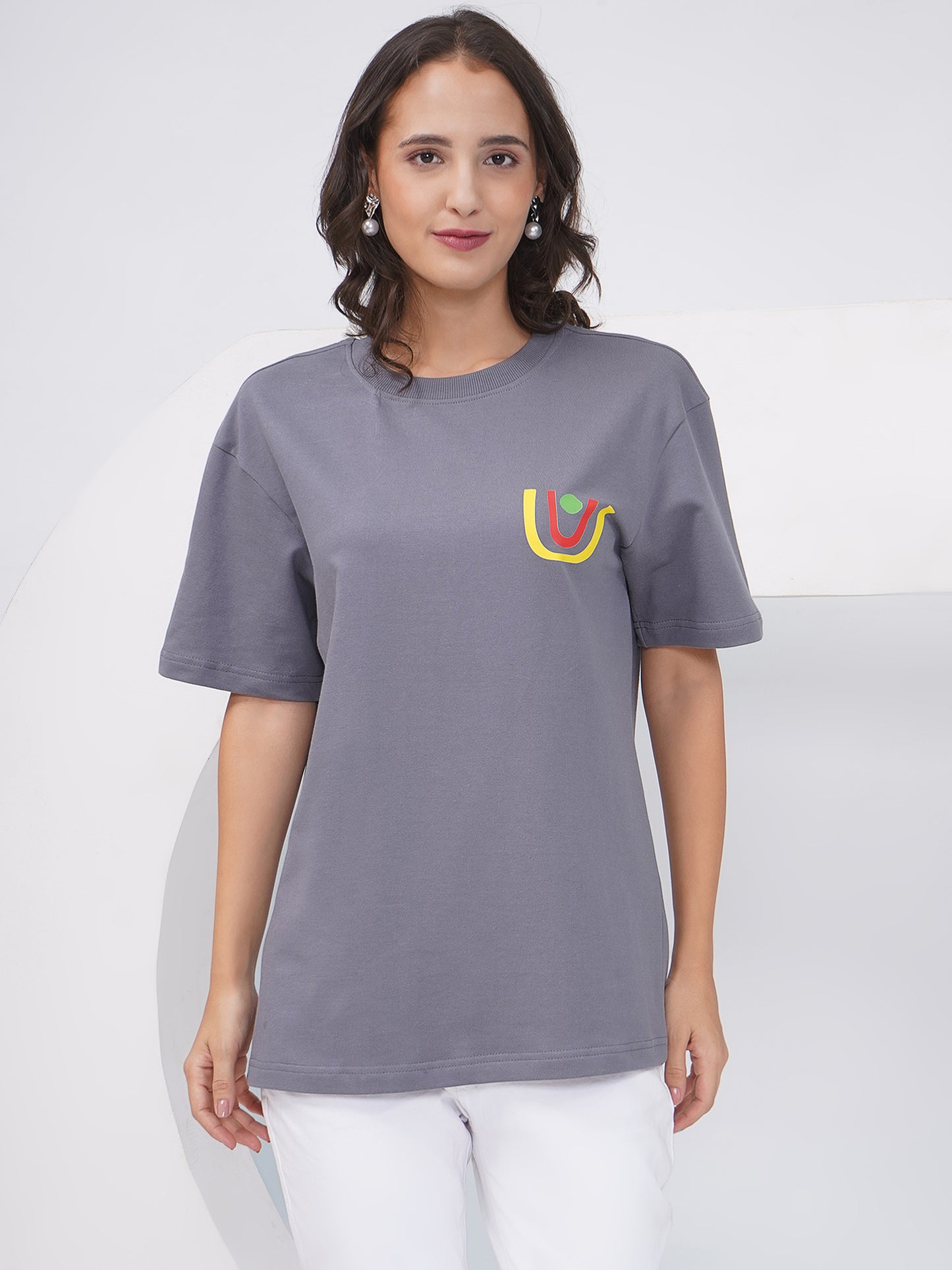 Charcoal Grey Oversized Abstract Graphic T-Shirt – KWOT015