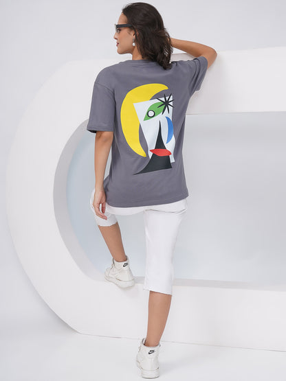 Charcoal Grey Oversized Abstract Graphic T-Shirt – KWOT015