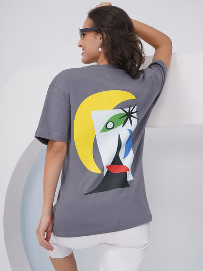 Charcoal Grey Oversized Abstract Graphic T-Shirt – KWOT015