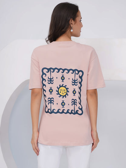 Blush Pink Oversized Sun &amp; Symbols Graphic T-Shirt – KWOT016