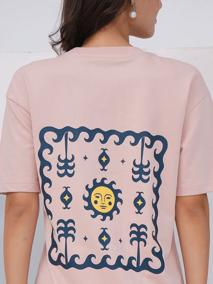Blush Pink Oversized Sun &amp; Symbols Graphic T-Shirt – KWOT016