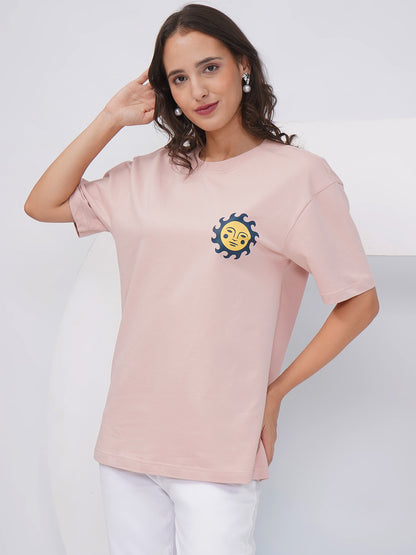 Blush Pink Oversized Sun &amp; Symbols Graphic T-Shirt – KWOT016