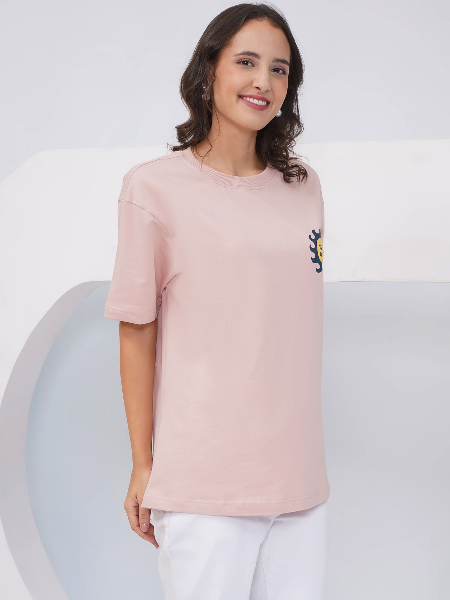 Blush Pink Oversized Sun &amp; Symbols Graphic T-Shirt – KWOT016