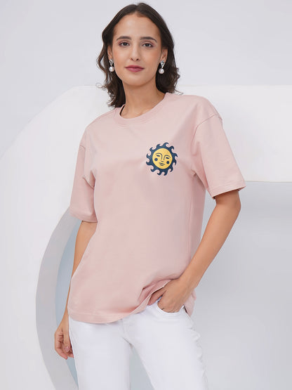 Blush Pink Oversized Sun &amp; Symbols Graphic T-Shirt – KWOT016