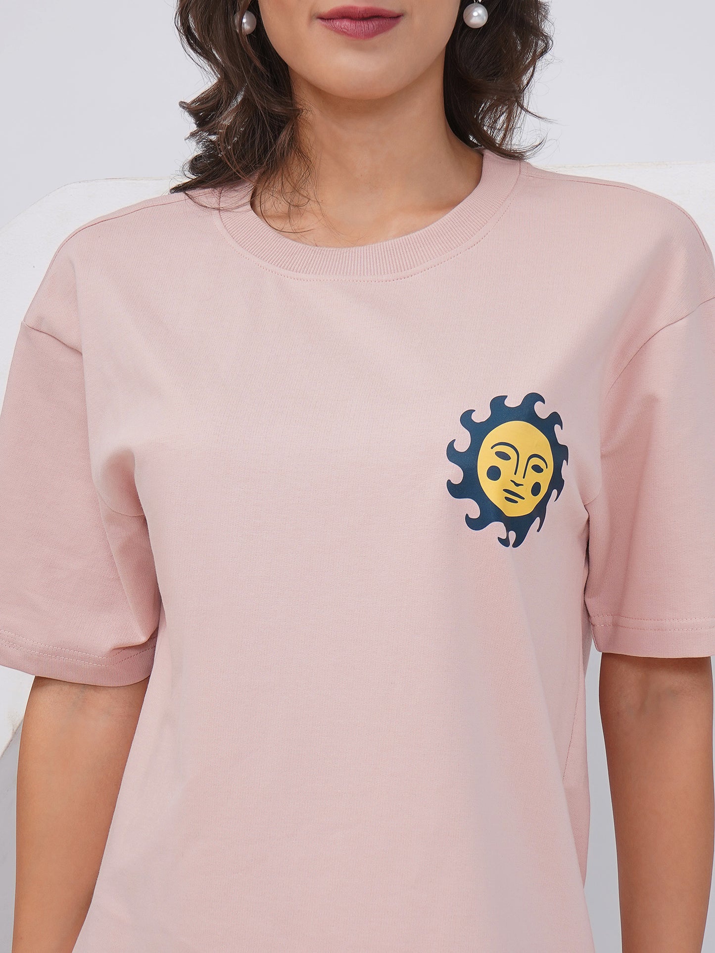 Blush Pink Oversized Sun &amp; Symbols Graphic T-Shirt – KWOT016